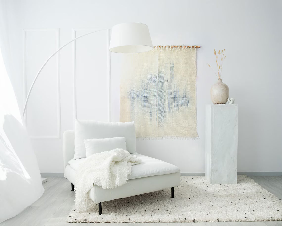 Serenity rod-mounted handwoven wool wall art by Lale Studio & Shop