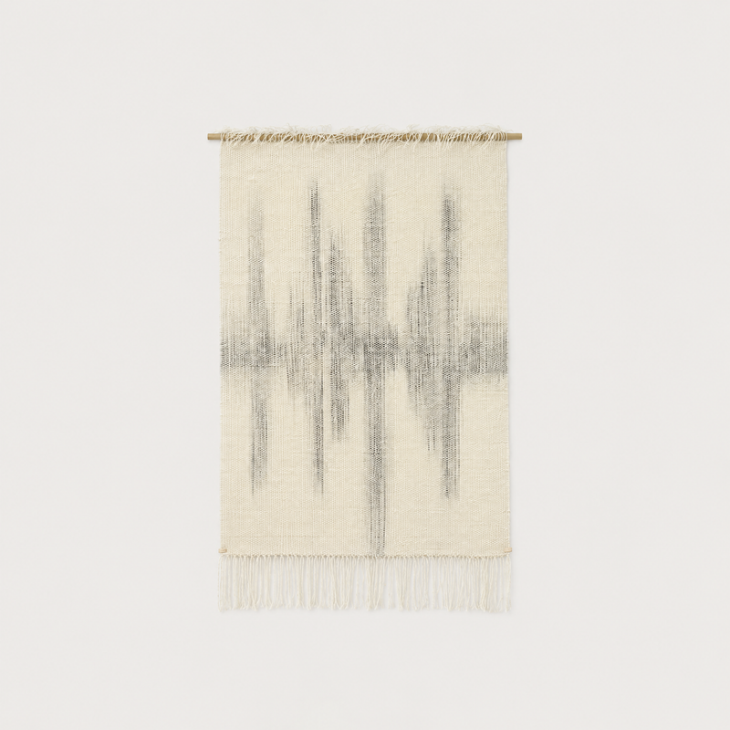 Sound handwoven wool wall hanging grey soundwave tapestry Lale Studio & Shop
