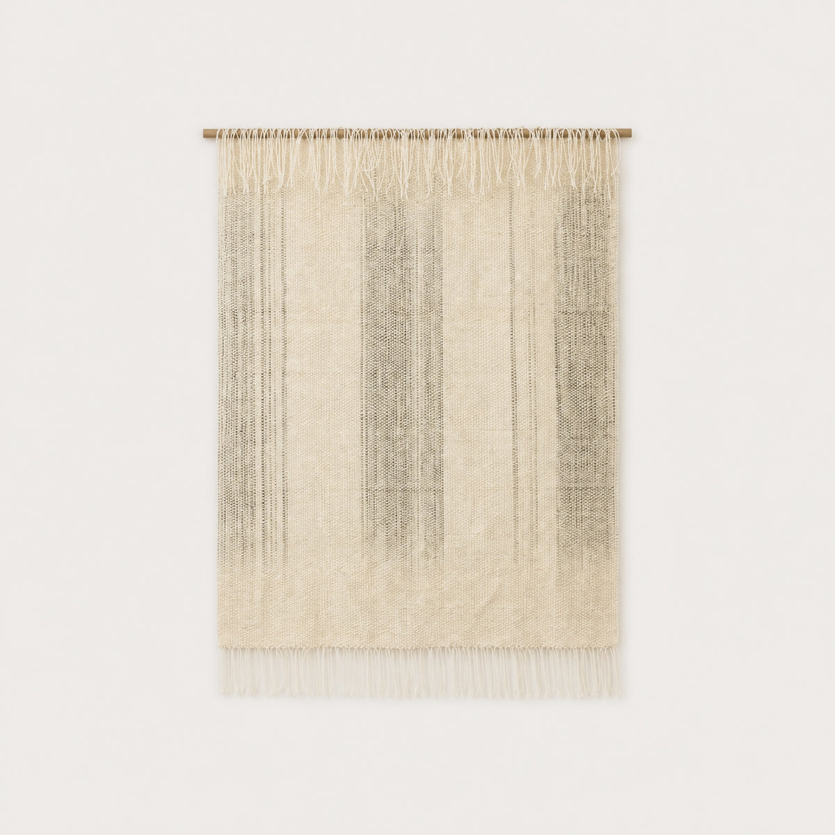 Surge handwoven two-ply wool tapestry in natural beige and warm grey dip-dye, woven wall hanging by Lale Studio & Shop