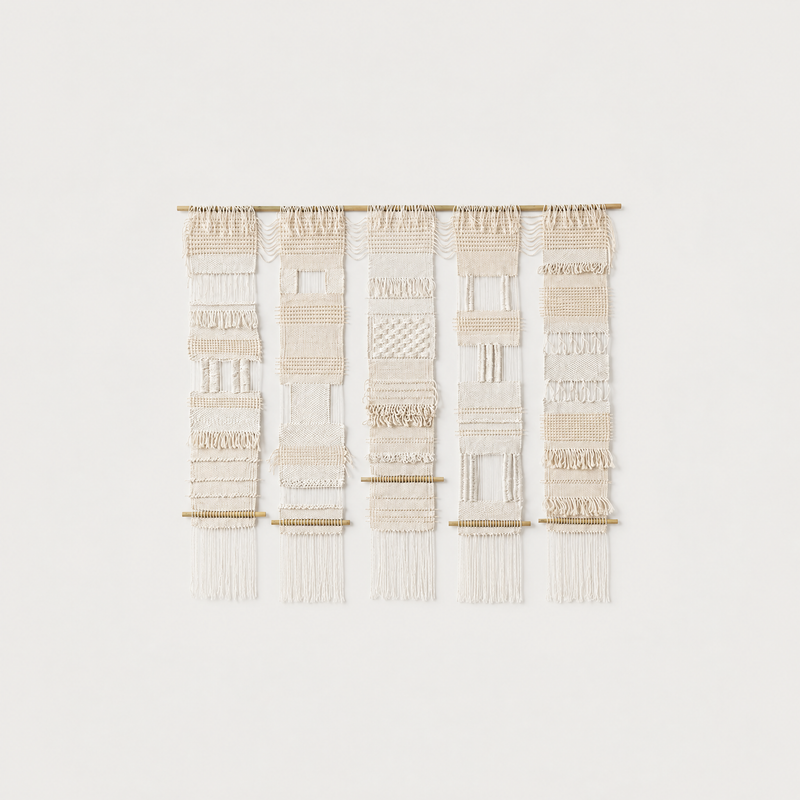 Teide 5 handwoven cotton wall hanging natural panels tapestry Lale Studio & Shop