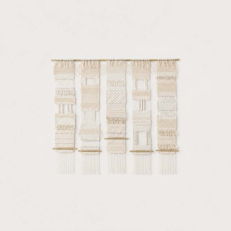 Teide 5 handwoven cotton wall hanging natural panels tapestry Lale Studio & Shop