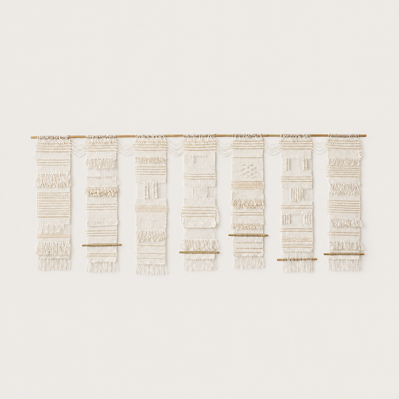 Teide 7 extra large handwoven cotton wall hanging natural panels Lale Studio & Shop