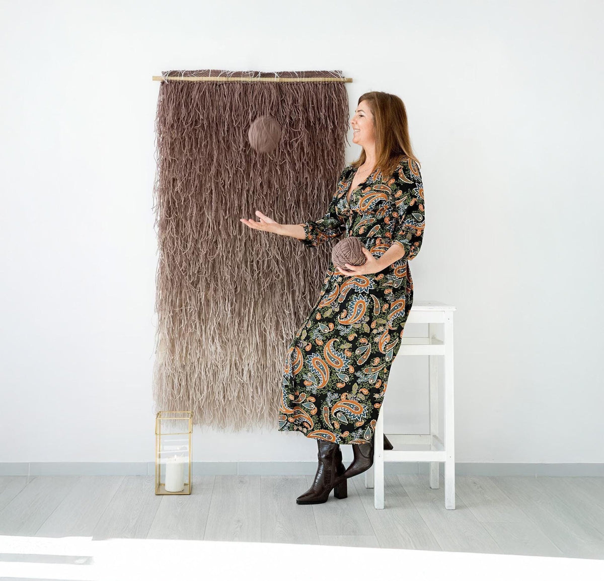 Tiramisu textured wall hanging styled in a modern living room