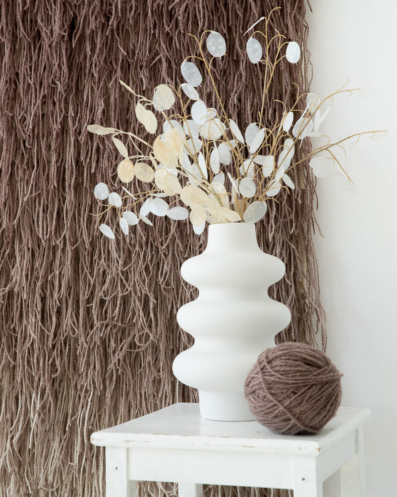 Tiramisu wall hanging full length on a slim bamboo rod