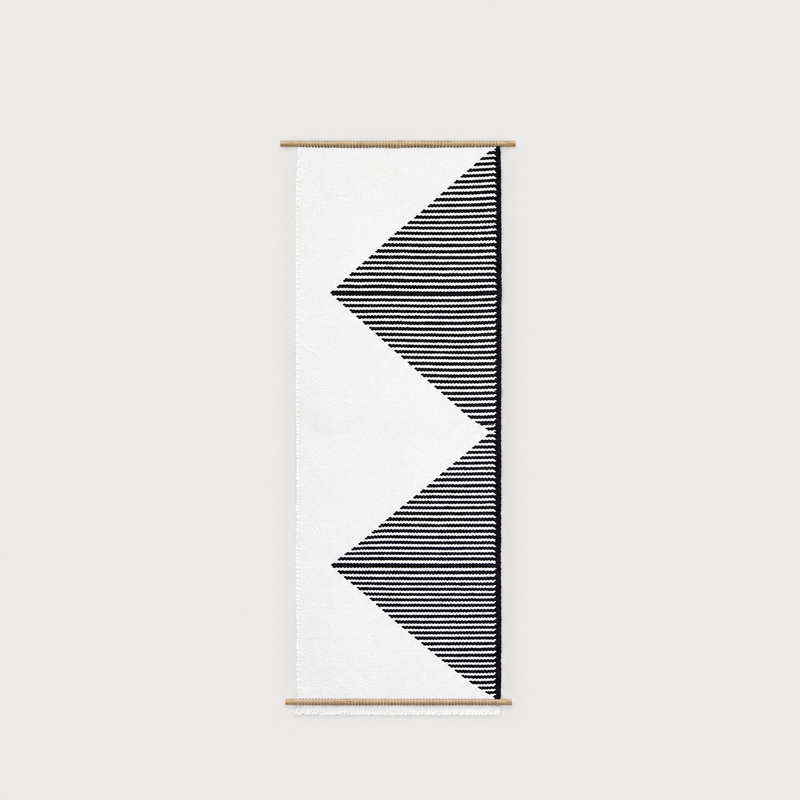 Trian handwoven wool wall hanging black and white triangle tapestry Lale Studio & Shop