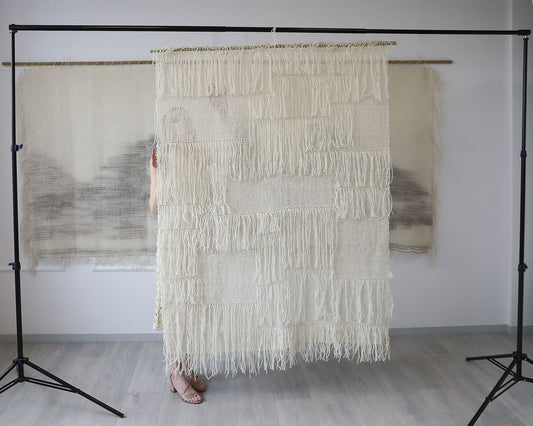 Detail of Vapour's airy, semi-transparent wool weave