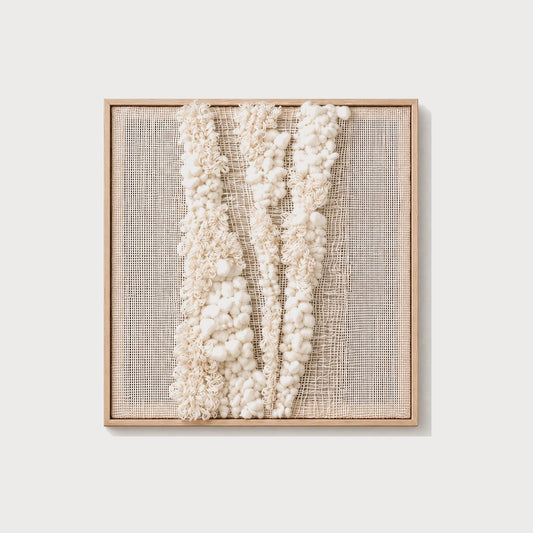 Vea handwoven two-ply wool tapestry in a slim wood frame, framed textile wall art by Lale Studio & Shop