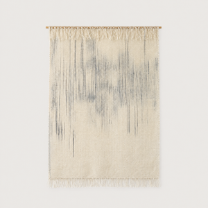 Veil handwoven wool wall hanging, soft hand-dyed tones on bamboo rod, packshot, Lale Studio & Shop