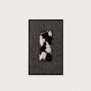 Velmono black and white handwoven wool tapestry in a solid black wooden frame, monochrome textile wall art by Lale Studio & Shop
