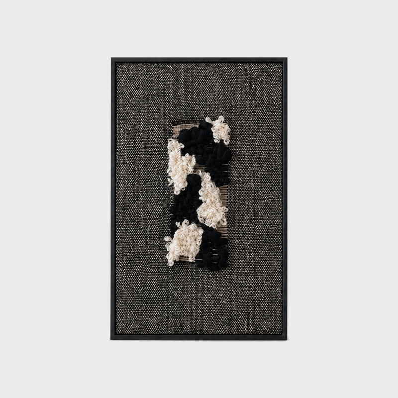 Velmono handwoven two-ply wool tapestry in a slim wood frame, additional view, framed textile wall art by Lale Studio & Shop