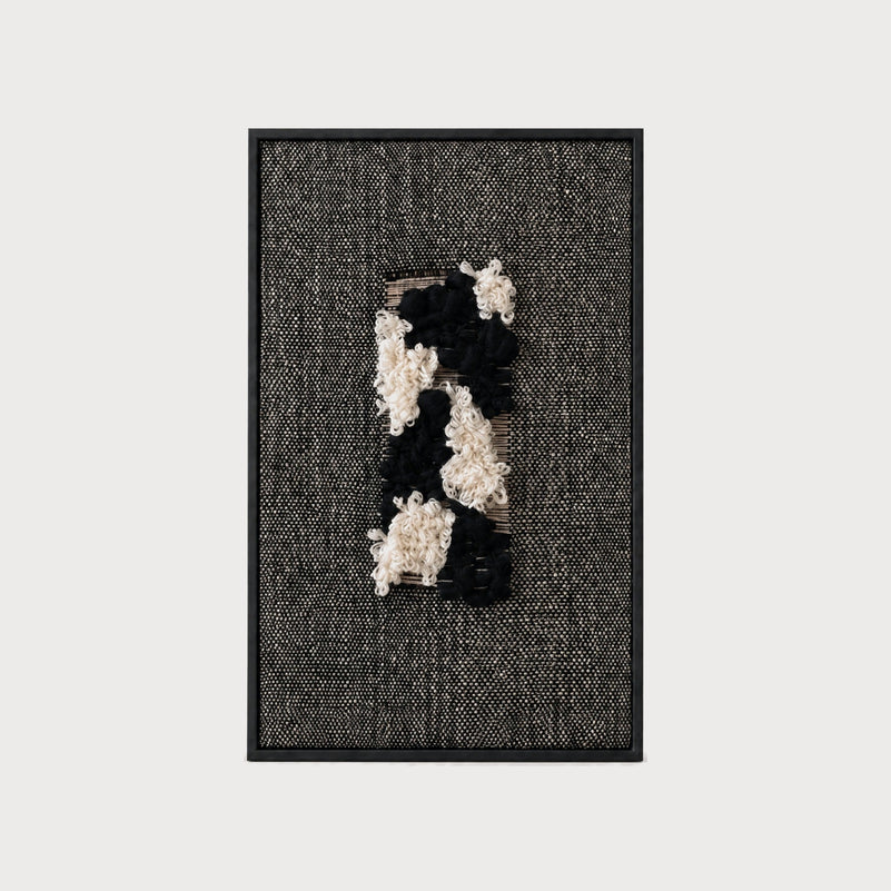 Velmono handwoven two-ply wool tapestry in a slim wood frame, additional view, framed textile wall art by Lale Studio & Shop