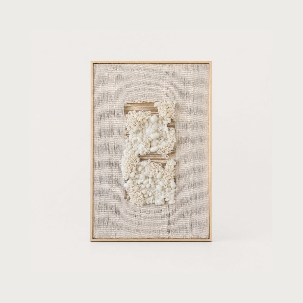 Velua modern handwoven two-ply wool tapestry in a slim wood frame, framed textile wall art by Lale Studio & Shop