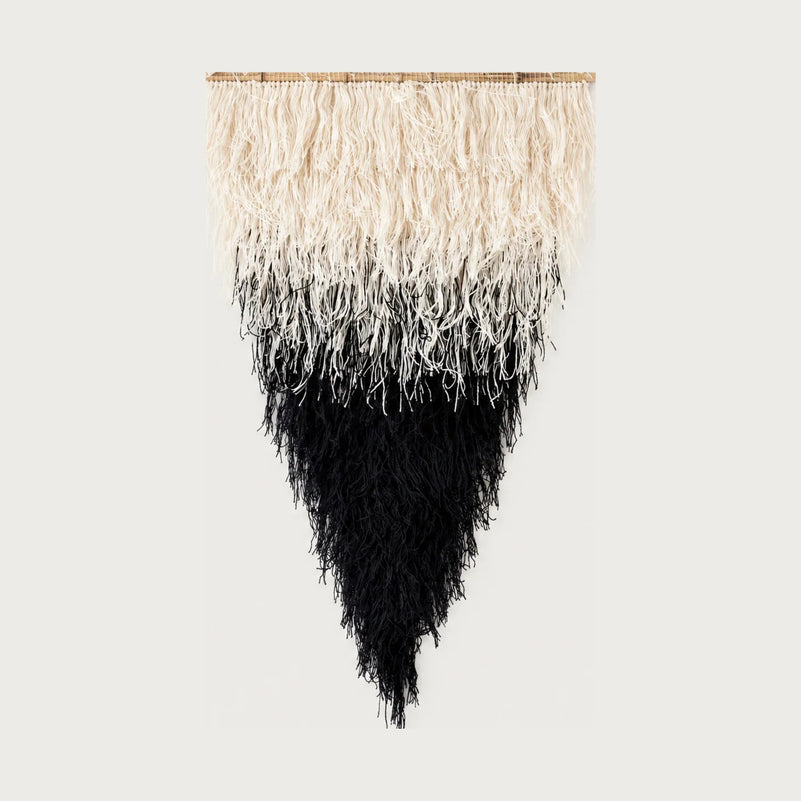 Zen handwoven wool wall hanging beige to black gradient tapestry Lale Studio & Shop