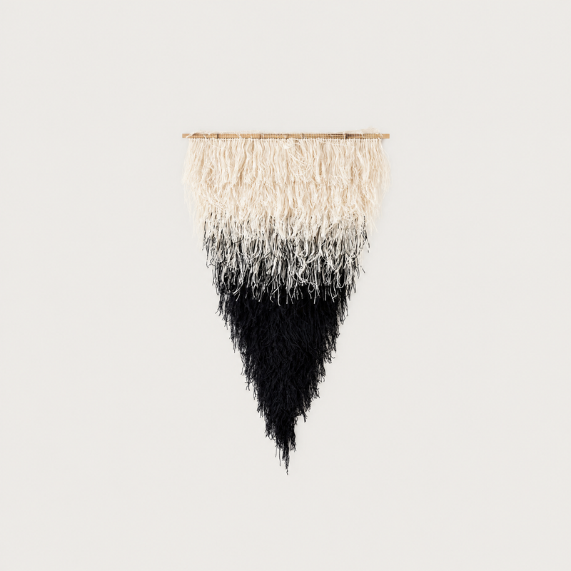 Zen handwoven wool wall hanging beige to black gradient tapestry Lale Studio & Shop