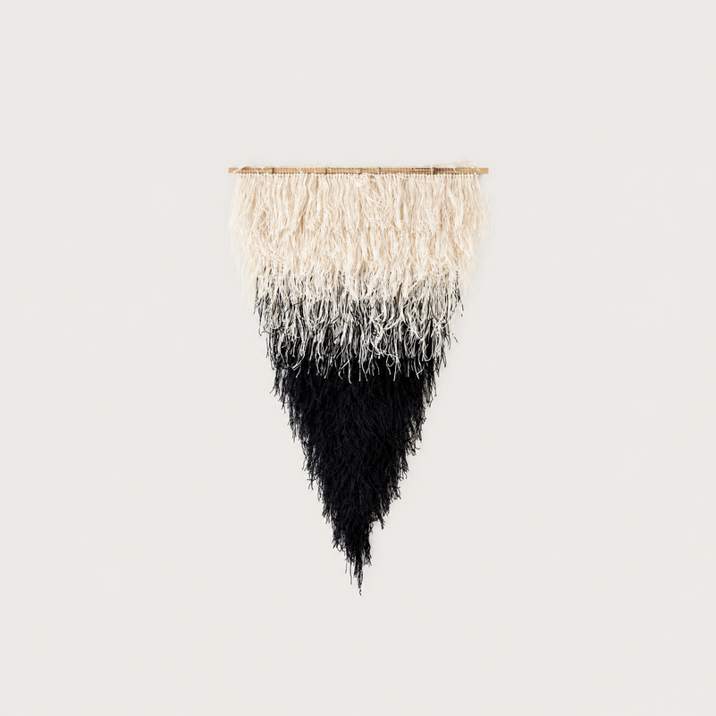 Zen handwoven wool wall hanging beige to black gradient tapestry Lale Studio & Shop
