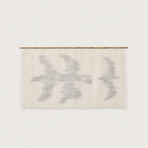 Zeva handwoven wool wall hanging with bird silhouettes on bamboo rod, packshot, Lale Studio & Shop