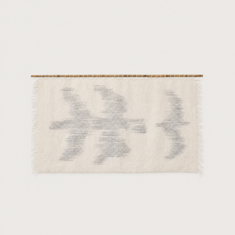 Zeva handwoven wool wall hanging with bird silhouettes on bamboo rod, packshot, Lale Studio & Shop